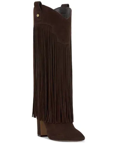 Vince Camuto Women's Shela Fringe Cowboy Boots In Brownie Suede