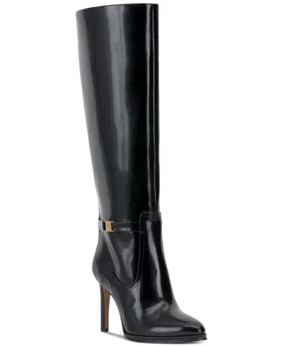 Vince Camuto Women's Skylie Extra Wide-calf Knee-high Stiletto Dress Boots In Black Box Patent