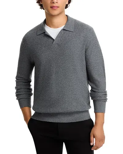 Vince Collared V Neck Regular Fit Merino Wool Sweater In Medium Heather Gray