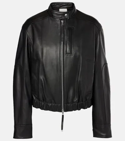 Vince Cropped Leather Bomber Jacket In Black