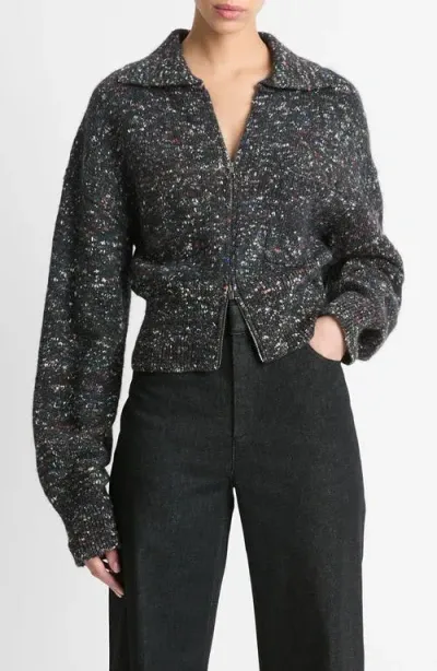 Vince Donegal Wool & Silk Knit Zip-front Jacket In Black Done