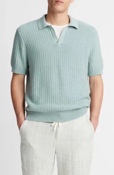 Vince Crafted Rib Cotton & Cashmere Regular Fit Polo Collar Sweater In Ceramic Blue