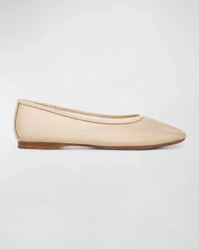 Vince Leah Mesh Square-toe Ballerina Flats In Birch Sand Beige Fabric