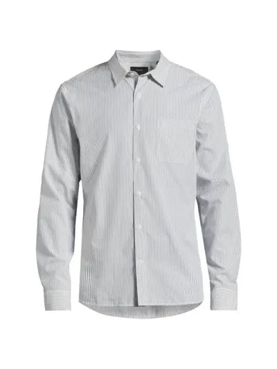 Vince Men's Pinstriped Cotton-blend Button-front Shirt In Optic White Venice Blue