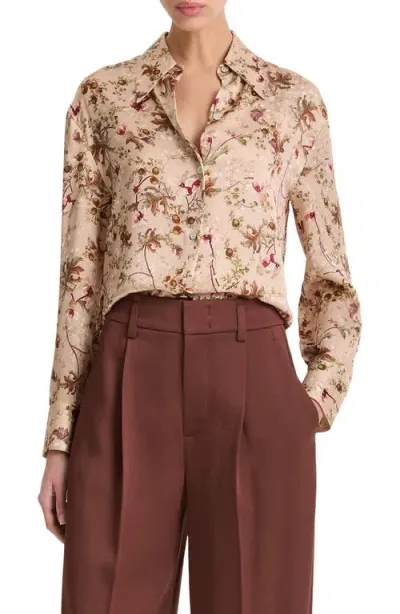 Vince Orchid Vine Silk Button-up Shirt In Pale Camel