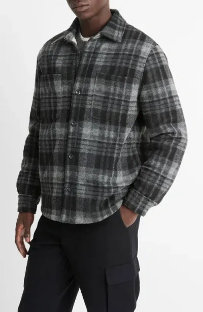 Vince Plaid Fleece Lined Shirt Jacket In Black Combo