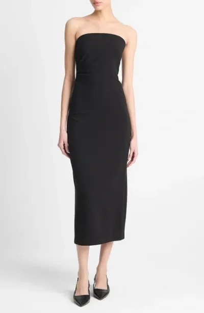 Vince Ruched Strapless Midi Dress In Black