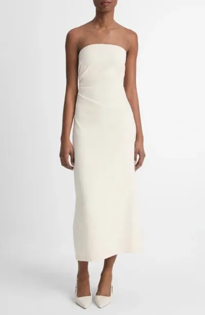 Vince Ruched Strapless Midi Dress In Off White