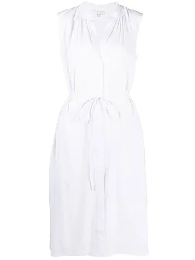 Vince Shirred Band Collar Dress In White