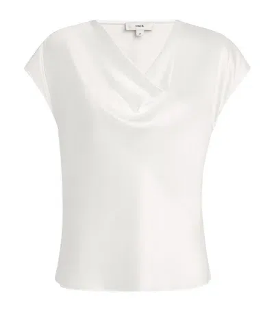 Vince Silk Cowl-neck Blouse In White