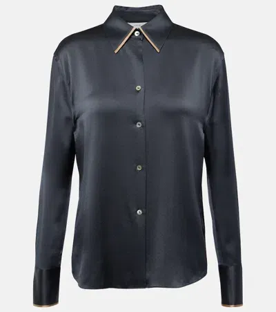 Vince Silk Satin Blouse In Graphite