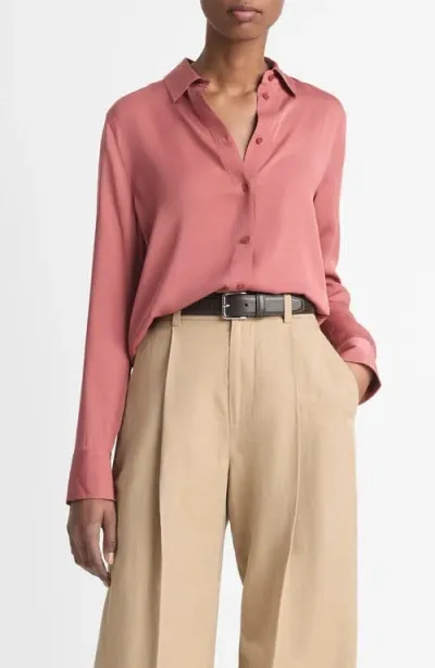 Vince Stretch Silk Blouse In Berry Rust