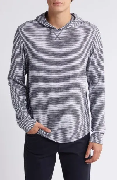 Vince Stripe Slub Long Sleeve Hooded T-shirt In Optic White/surf Mist