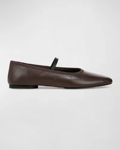 Vince Vivian Leather Mary Jane Ballerina Flats In Ganache