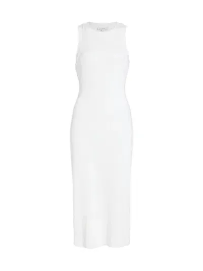 Vince Flared-hem Rib-knit Cotton-blend Jersey Midi Dress In Optic White