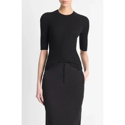 Vince Wool & Silk Blend Rib Sweater In Black