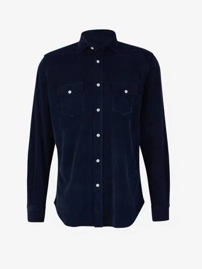 Vincenzo Di Ruggiero Cotton Corduroy Shirt In Navy Blue