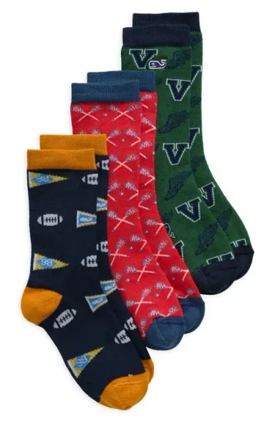 Vineyard Vines Kids' Assorted 3-pack Varsity Icons Socks In Red Multi