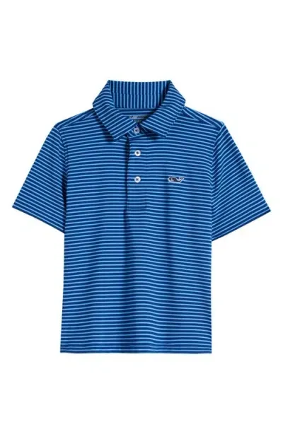 Vineyard Vines Kids' Bradley Stripe Stretch Polo In Stp Blue Bay/oc Brz