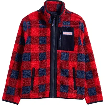 Vineyard Vines Kids' Buffalo Check Supershep Fleece Zip-up Jacket In Buffalo Red Velvet