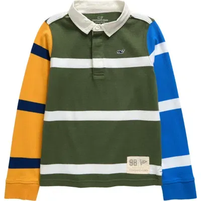 Vineyard Vines Kids' Cotton Rugby Shirt In Green Multi Stripe