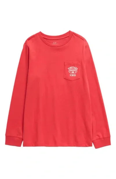 Vineyard Vines Kids' Football Whale Long Sleeve Pocket Graphic T-shirt In Crab Shell