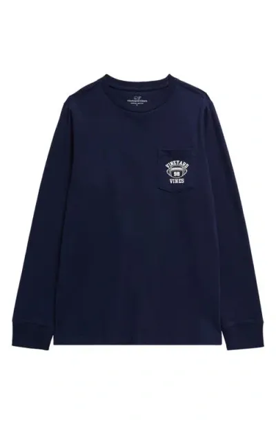 Vineyard Vines Kids' Football Whale Long Sleeve Pocket Graphic T-shirt In Nautical Navy