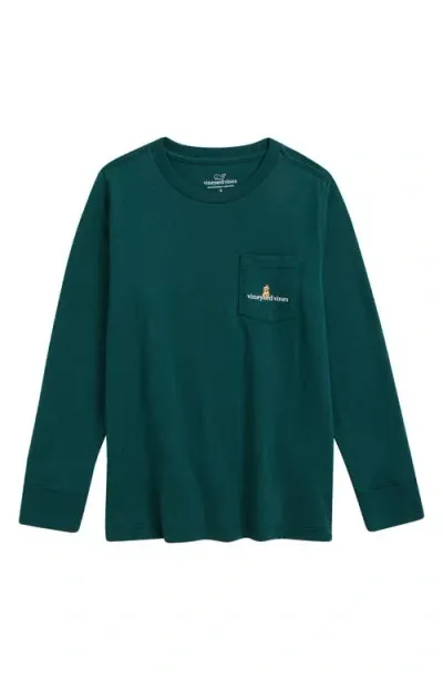 Vineyard Vines Kids' Holiday Sleigh Dogs Long Sleeve Cotton Graphic T-shirt In Charleston Green