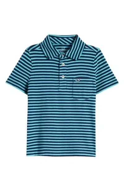 Vineyard Vines Kids' Island Stripe Pocket Polo In Schoon Stp Naut Nvy