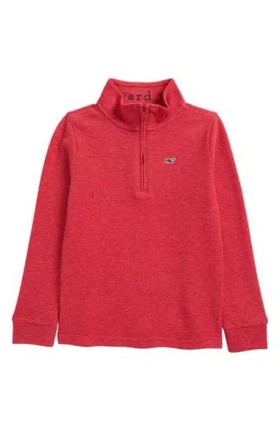 Vineyard Vines Kids' Saltwater Stripe Quarter Zip Sweatshirt In Red Velvet