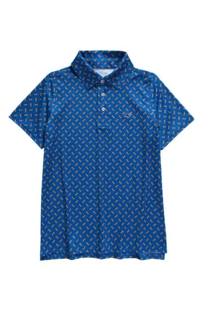 Vineyard Vines Kids' Sankaty Sailboat Print Performance Polo In Spinnaker Football