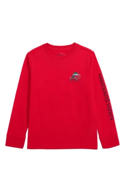 Vineyard Vines Kids' Santa Expedition Long Sleeve Graphic T-shirt In Red Velvet