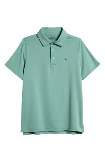 Vineyard Vines Kids' St. Jean Stripe Sankaty Performance Polo In Sage/marshmallow