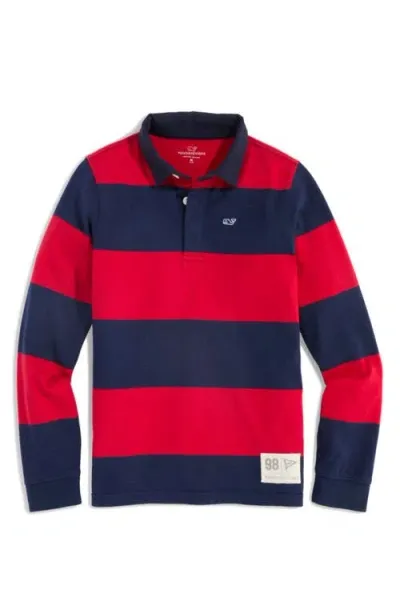 Vineyard Vines Kids' Stripe Cotton Rugby Shirt In Red Velvet