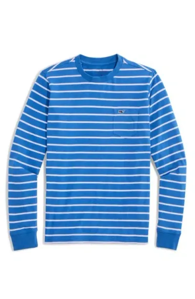 Vineyard Vines Kids' Stripe Long Sleeve Pocket T-shirt In Breakstripe Tideblue