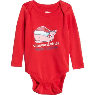 Vineyard Vines Babies'  Santa Whale Pima Cotton Bodysuit In Red Velvet