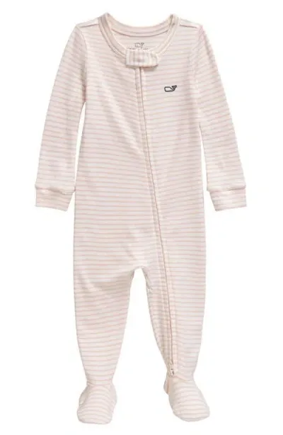 Vineyard Vines Babies'  Stripe Pima Cotton Zip Footie In White/strawberry