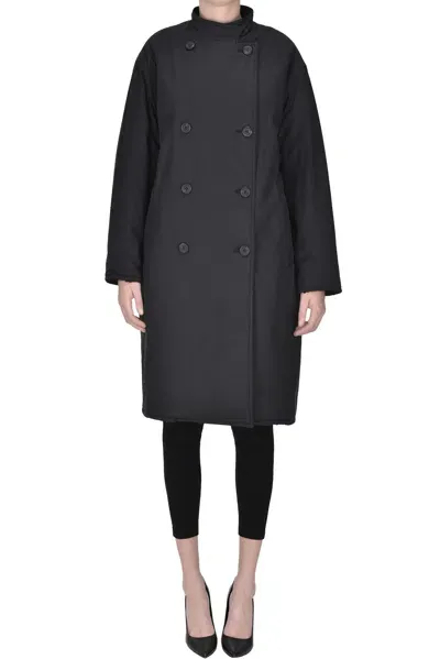 Vis-a-vis Reversible Double-breasted Coat In Black