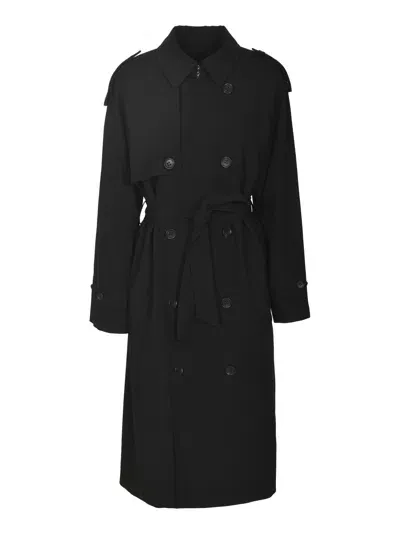 Vis-a-vis Tie-waist Double-breasted Trench In Black