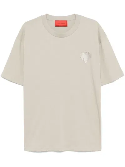 Vision Of Super Embroidered-flaming-heart T-shirt In Neutrals