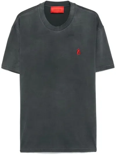 Vision Of Super Embroidered Red Flame T-shirt In Grey