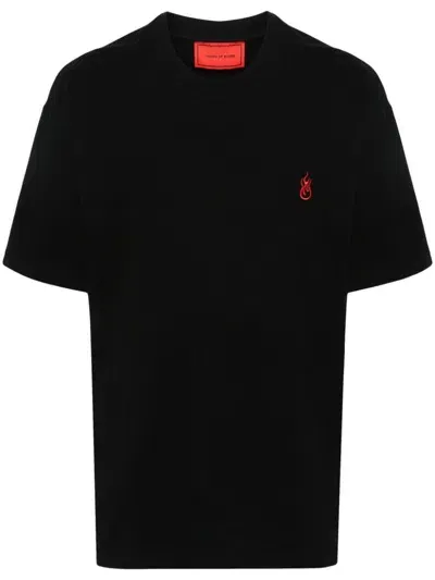 Vision Of Super Flame-embroidered T-shirt In Nero