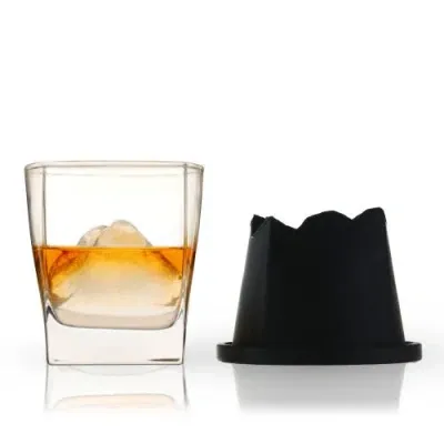 Viski Glacier 2-piece Mountain Ice Mold With Crystal Glass Set In Black