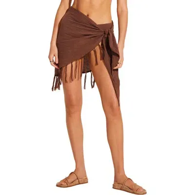 Vitamin A Sirena Sarong In Mocha Crinkle Linen