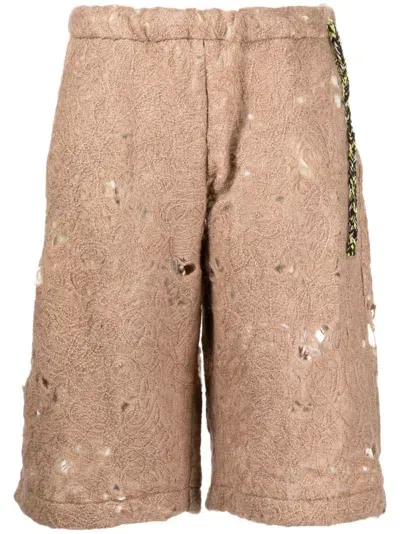 Vitelli Distressed Open-knit Shorts In Brown