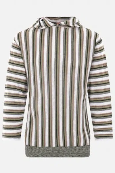 Vitelli Striped Linen-blend Hoodie In White+green