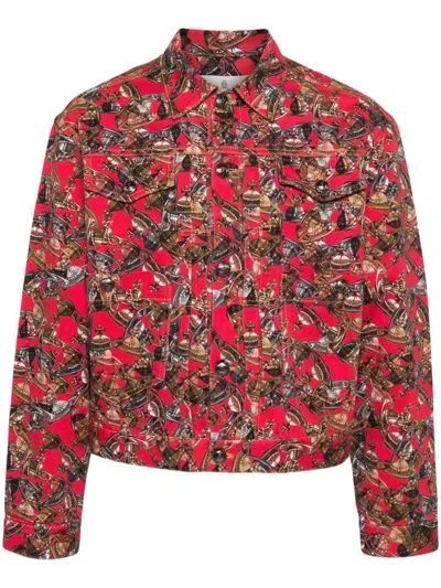 Vivienne Westwood Mens Crazy Orb Marlene Graphic-print Collared Denim Jacket In Multi