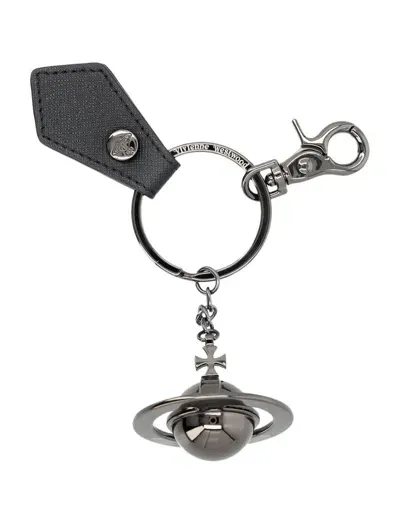 Vivienne Westwood 3d Orb Gunmetal Keyring In Grey