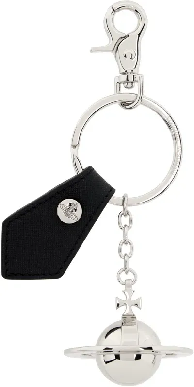 Vivienne Westwood Black & Silver 3d Orb Keychain In Aw24-n401