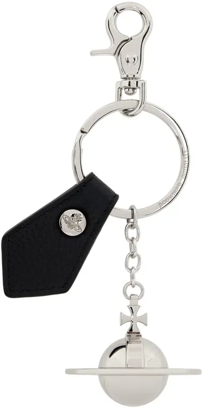 Vivienne Westwood Black & Silver 3d Orb Keychain In Aw24-n403